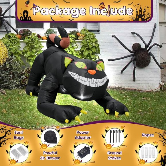 4FT Black Cat Halloween Inflatable Decoration Outdoor Home Yard Holiday Lights - Picture 4 of 8
